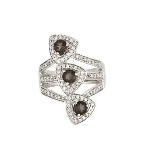 Bague 54 Nature Précieuse - Bague en or blanc avec quartz fumés et diamants 58 Facettes LP1500/