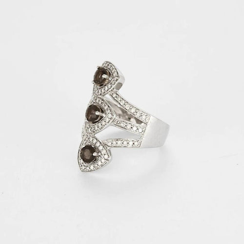 Bague 54 Nature Précieuse - Bague en or blanc avec quartz fumés et diamants 58 Facettes LP1500/