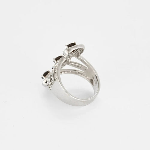 Bague 54 Nature Précieuse - Bague en or blanc avec quartz fumés et diamants 58 Facettes LP1500/