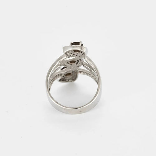 Bague 54 Nature Précieuse - Bague en or blanc avec quartz fumés et diamants 58 Facettes LP1500/