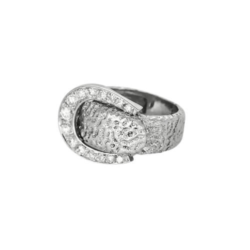 Bague 46 Bague ceinture en or blanc 750 pavée de 15 diamants 58 Facettes LP1476/
