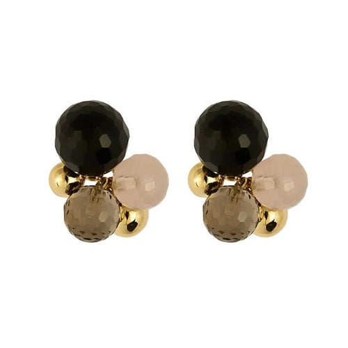 Boucles d'oreilles Boucles d’oreilles à crochets en or jaune 750 avec citrine, onyx et quartz rose 58 Facettes LP1457/