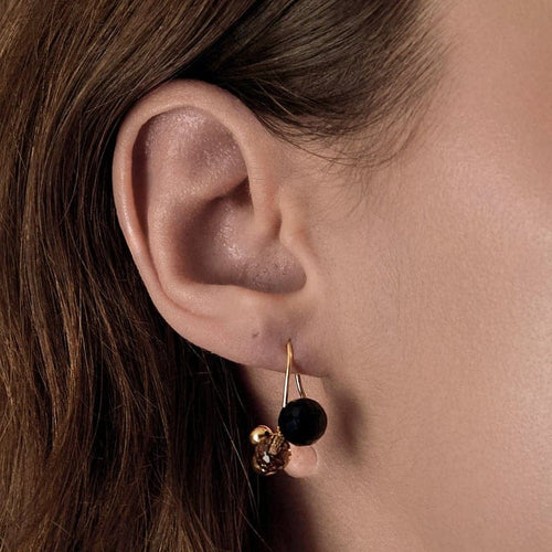 Boucles d'oreilles Boucles d’oreilles à crochets en or jaune 750 avec citrine, onyx et quartz rose 58 Facettes LP1457/