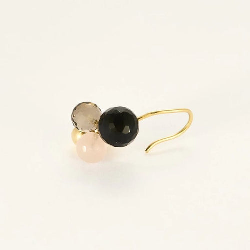 Boucles d'oreilles Boucles d’oreilles à crochets en or jaune 750 avec citrine, onyx et quartz rose 58 Facettes LP1457/