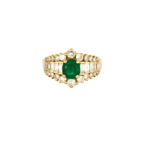 Bague 58 Bague jarretière en or jaune avec émeraude et diamants 58 Facettes LP33/10