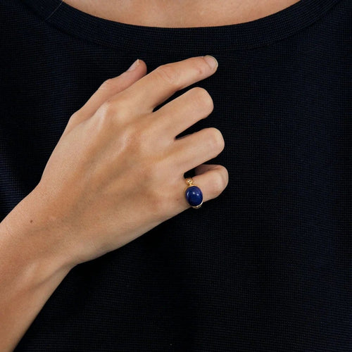 Bague 46 Bague en or jaune sertie de lapis-lazuli et diamants 58 Facettes LP513/10