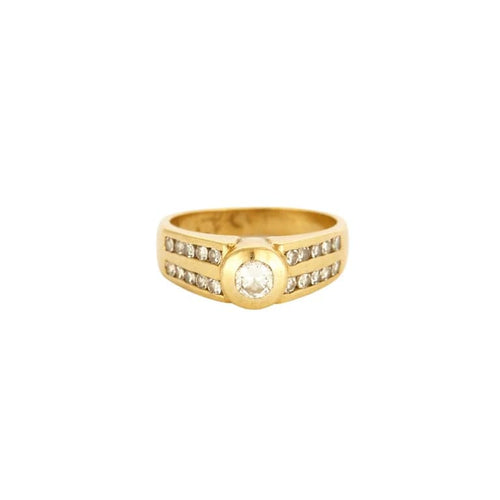 Bague 54 Bague chevalière solitaire en or jaune 18 carats et diamants 58 Facettes LP621/12
