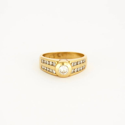 Bague 54 Bague chevalière solitaire en or jaune 18 carats et diamants 58 Facettes LP621/12