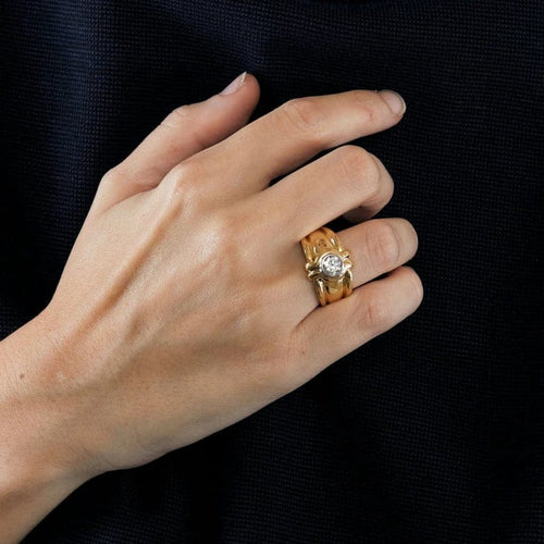 Bague 61 Bague en or jaune 18 carats avec diamant 1 ct 58 Facettes LP456/10
