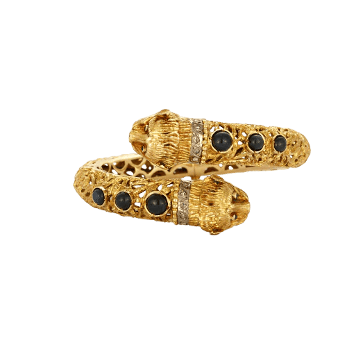 Bracelet Zolotas - Bracelet ouvrant ciselé en or jaune, saphirs et diamants 58 Facettes LP678/9