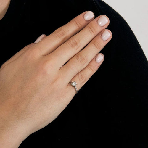 Bague 50 Bague solitaire en or blanc 750 avec diamant 0,55 ct 58 Facettes LP435/10