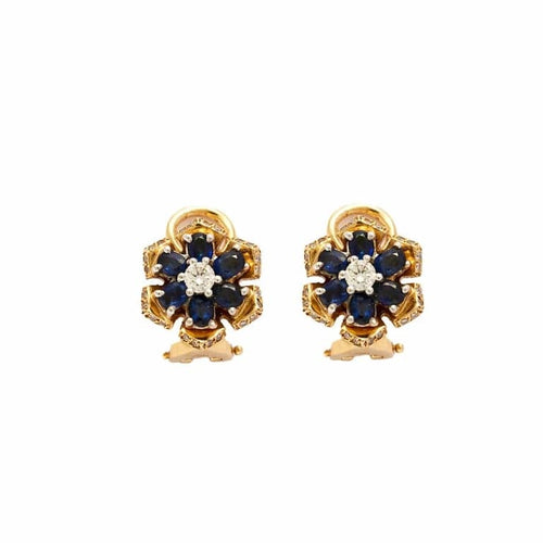 Boucles d'oreilles Boucles d’oreilles en or jaune avec diamants et saphirs 58 Facettes LP532/16