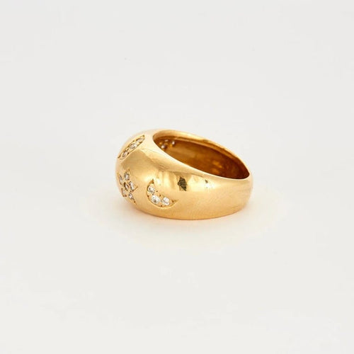Bague 55 Bague 3 lunes et 3 étoiles en or jaune 18 carats et diamants 58 Facettes LP460/12