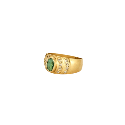 Bague 57 Bague en or jaune 18 carats moldavite et diamants 58 Facettes LP473/12