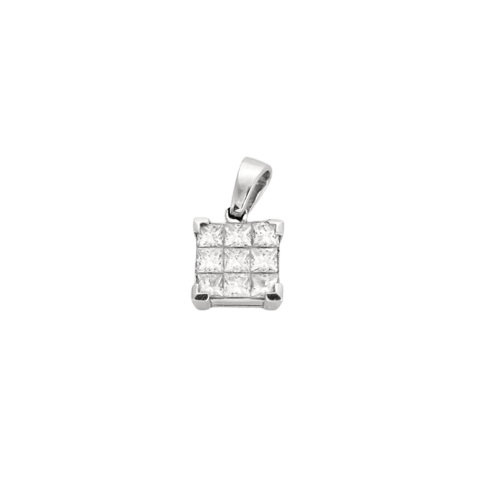 Pendentif Pendentif carré en or blanc 18 carats et 9 diamants princesse 58 Facettes LP601/16
