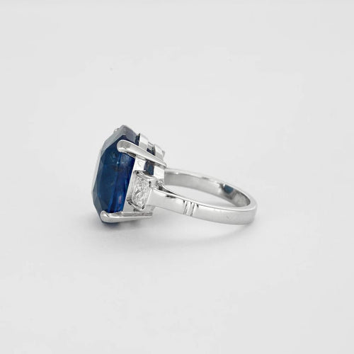 Bague 55 Bague en or blanc 18 ct avec saphir de Ceylan et diamants 58 Facettes LP827/13
