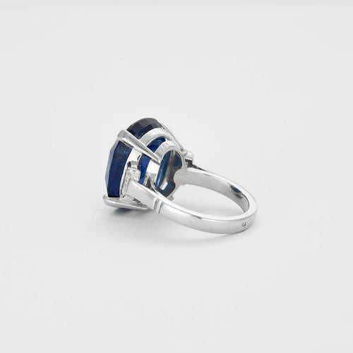 Bague 55 Bague en or blanc 18 ct avec saphir de Ceylan et diamants 58 Facettes LP827/13
