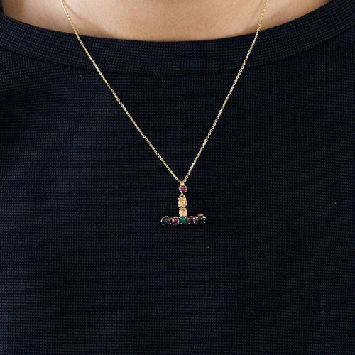 Pendentif Pendentif en or jaune 14k avec saphirs, émeraude et spinelles 58 Facettes LP409/15