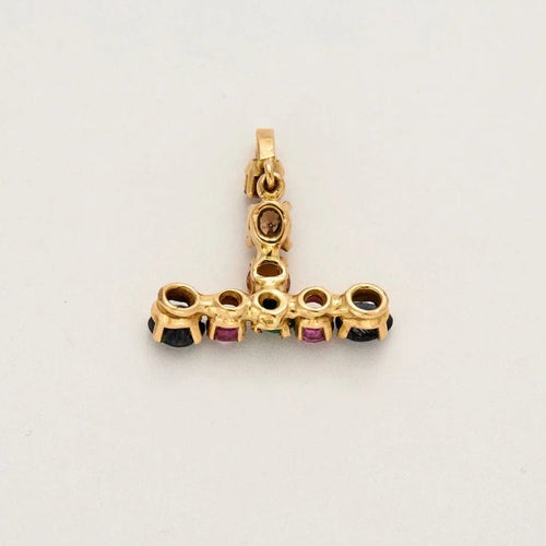 Pendentif Pendentif en or jaune 14k avec saphirs, émeraude et spinelles 58 Facettes LP409/15