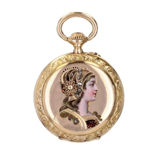 Montre Montre de col ancienne ronde en or jaune émaillé 58 Facettes 20-218