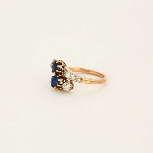 Bague 54 Bague Toi et Moi en or rose et blanc, saphirs et diamants 58 Facettes LP913/BET