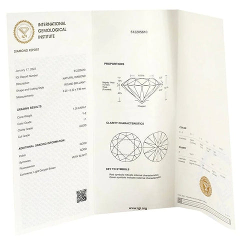 Bague IGI - Diamant rond taille brillant scellé 1,00 ct 58 Facettes LP304