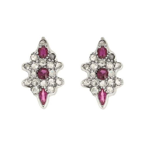 Boucles d'oreilles Boucles d’oreilles dormeuses en or blanc 750 avec diamants et rubis 58 Facettes LP782/16