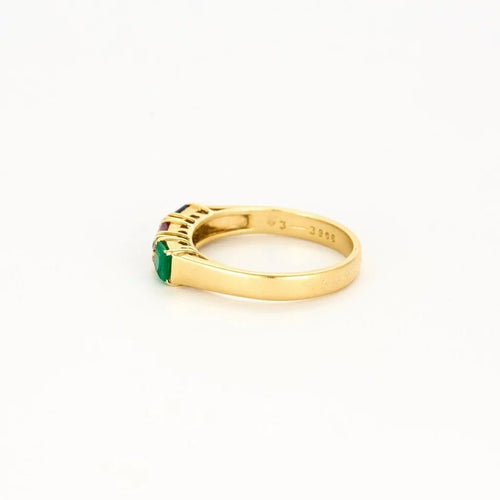 Bague 54 Alliance cocktail - Bague en or jaune 18 carats, saphir, rubis, émeraude et diamants 58 Facettes LP957/13