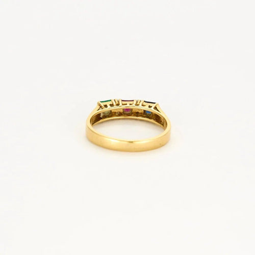 Bague 54 Alliance cocktail - Bague en or jaune 18 carats, saphir, rubis, émeraude et diamants 58 Facettes LP957/13