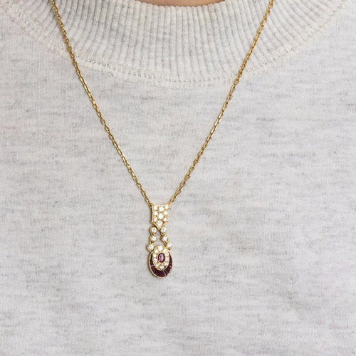 Collier Collier - Pendentif en or jaune avec diamants et rubis 58 Facettes LP988/9