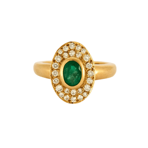 Bague 57 Bague en or jaune 750 avec émeraude ovale et diamants 58 Facettes LP1053/12
