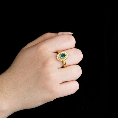 Bague 57 Bague en or jaune 750 avec émeraude ovale et diamants 58 Facettes LP1053/12