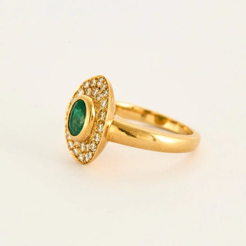 Bague 57 Bague en or jaune 750 avec émeraude ovale et diamants 58 Facettes LP1053/12