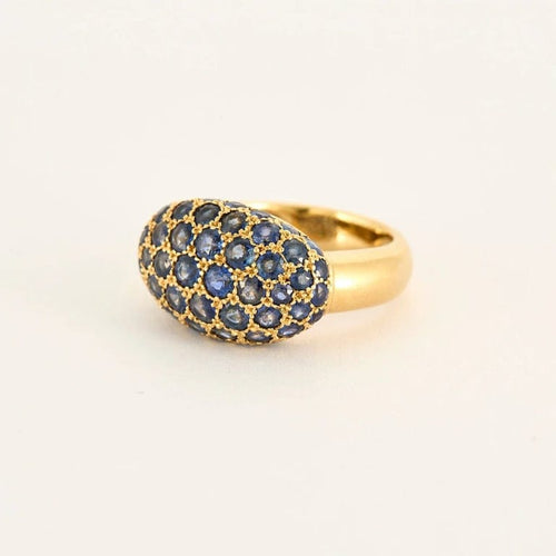 Bague 54 Bague dôme en or jaune 18 carats pavée de saphirs birmans 58 Facettes LP1065/12