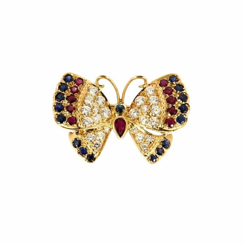 Broche Broche papillon en or jaune 750, diamants, saphirs et rubis 58 Facettes LP958/16
