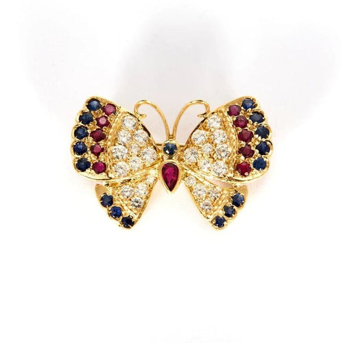 Broche Broche papillon en or jaune 750, diamants, saphirs et rubis 58 Facettes LP958/16