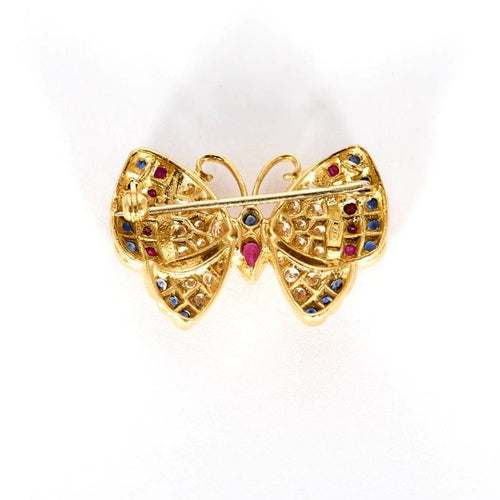 Broche Broche papillon en or jaune 750, diamants, saphirs et rubis 58 Facettes LP958/16