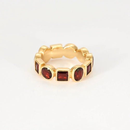 Bague 49 MMA - Parure bague et boucles d’oreilles en or jaune et grenats 58 Facettes LP986-LP987/15