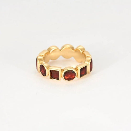 Bague 49 MMA - Parure bague et boucles d’oreilles en or jaune et grenats 58 Facettes LP986-LP987/15