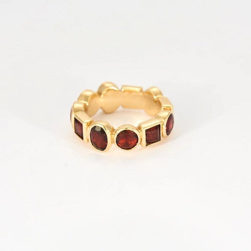Bague 49 MMA - Parure bague et boucles d’oreilles en or jaune et grenats 58 Facettes LP986-LP987/15