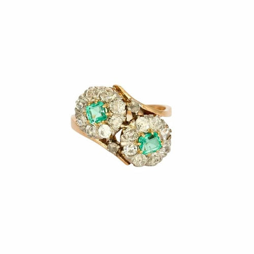 Bague 57.5 Bague Toi et Moi en or rose et blanc, émeraudes et diamants 58 Facettes LP1066/12