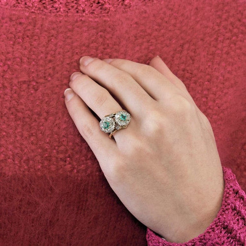 Bague 57.5 Bague Toi et Moi en or rose et blanc, émeraudes et diamants 58 Facettes LP1066/12