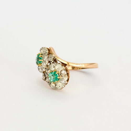 Bague 57.5 Bague Toi et Moi en or rose et blanc, émeraudes et diamants 58 Facettes LP1066/12