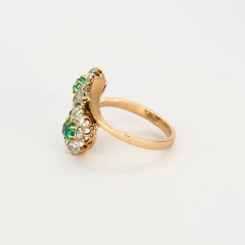 Bague 57.5 Bague Toi et Moi en or rose et blanc, émeraudes et diamants 58 Facettes LP1066/12