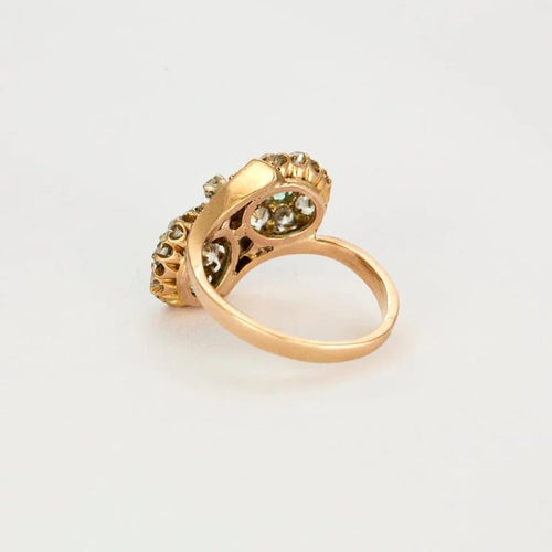 Bague 57.5 Bague Toi et Moi en or rose et blanc, émeraudes et diamants 58 Facettes LP1066/12