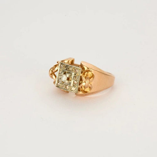 Bague 57 Bague tank Art déco en or jaune 18 carats et diamants 58 Facettes LP1078/13