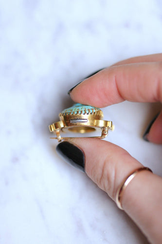 Broche Broche - Camée en turquoise en or jaune 18kt, fin XIXe siècle 58 Facettes