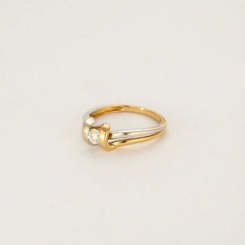 Bague 55 Bague solitaire nœud en or jaune et blanc 18 carats avec diamant 58 Facettes LP1297/11