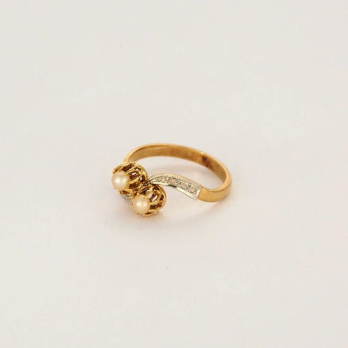 Bague 52 Bague Toi et Moi en or jaune et blanc avec perles et diamants 58 Facettes LP1259/BET