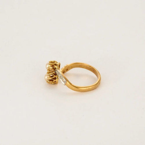 Bague 52 Bague Toi et Moi en or jaune et blanc avec perles et diamants 58 Facettes LP1259/BET